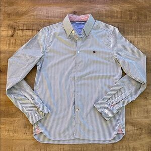 Slim Tommy Hilfiger Men's Blue Striped Shirt Size Small